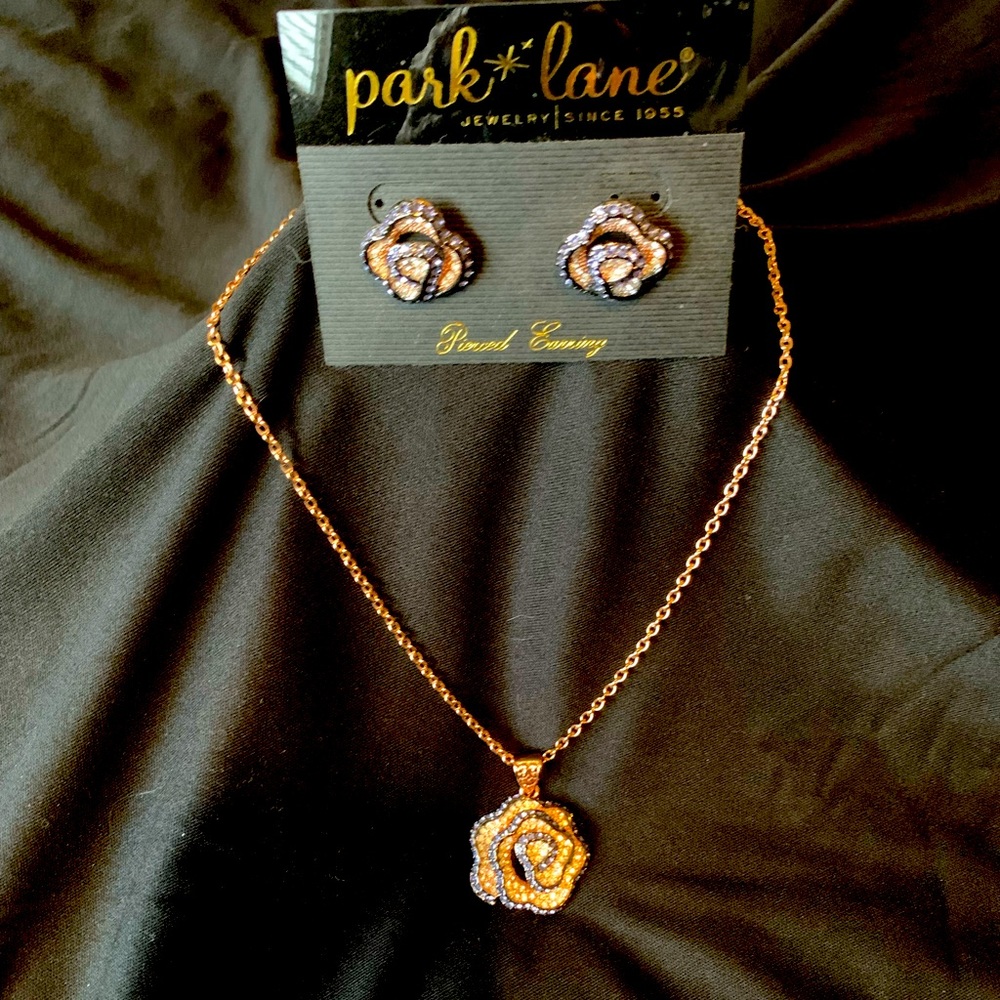 Park Lane Jewelry Camellia Necklace and Pierced Earrings